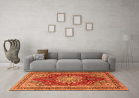 Machine Washable Medallion Orange Traditional Rug, wshtr2883org