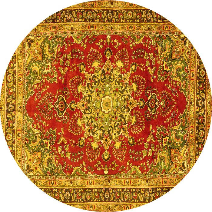 Round Medallion Yellow Traditional Rug, tr2883yw