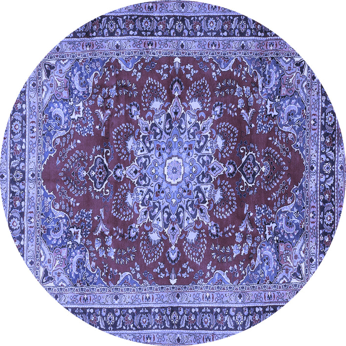 Round Machine Washable Medallion Blue Traditional Rug, wshtr2883blu