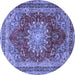 Round Machine Washable Medallion Blue Traditional Rug, wshtr2883blu