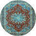 Round Medallion Light Blue Traditional Rug, tr2883lblu