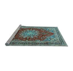 Sideview of Machine Washable Medallion Light Blue Traditional Rug, wshtr2883lblu
