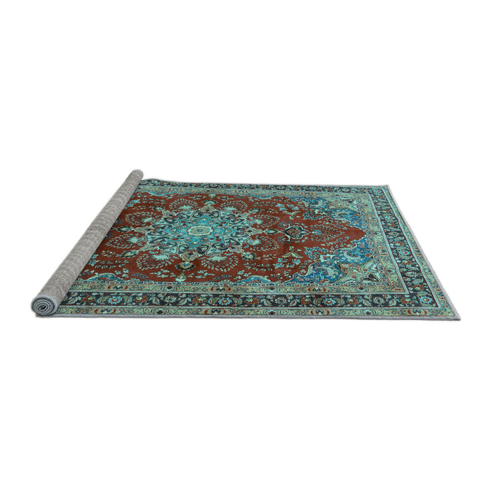 Sideview of Machine Washable Medallion Light Blue Traditional Rug, wshtr2883lblu