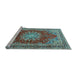 Sideview of Machine Washable Medallion Light Blue Traditional Rug, wshtr2883lblu