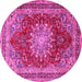 Round Machine Washable Medallion Pink Traditional Rug, wshtr2883pnk