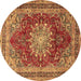 Round Medallion Brown Traditional Rug, tr2883brn