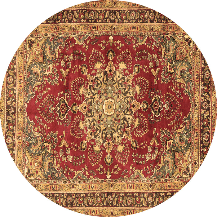 Round Machine Washable Medallion Brown Traditional Rug, wshtr2883brn