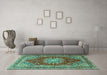 Machine Washable Medallion Turquoise Traditional Area Rugs in a Living Room,, wshtr2883turq