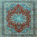 Square Machine Washable Medallion Light Blue Traditional Rug, wshtr2883lblu