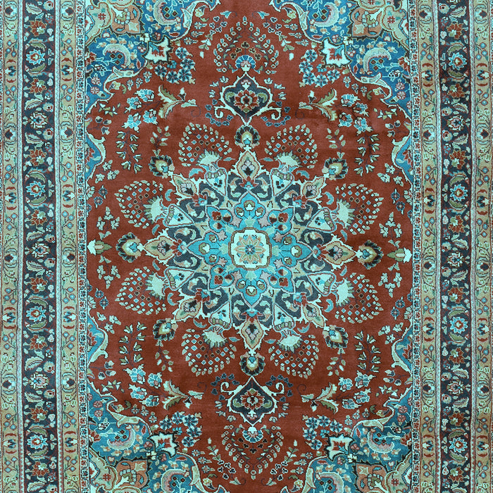 Machine Washable Medallion Light Blue Traditional Rug, wshtr2883lblu