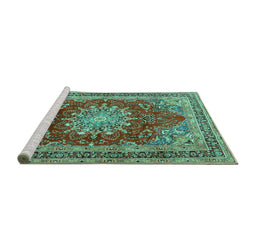 Sideview of Machine Washable Medallion Turquoise Traditional Area Rugs, wshtr2883turq
