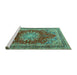 Sideview of Machine Washable Medallion Turquoise Traditional Area Rugs, wshtr2883turq