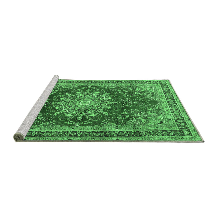 Sideview of Machine Washable Medallion Emerald Green Traditional Area Rugs, wshtr2883emgrn