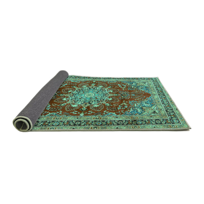 Sideview of Medallion Turquoise Traditional Rug, tr2883turq