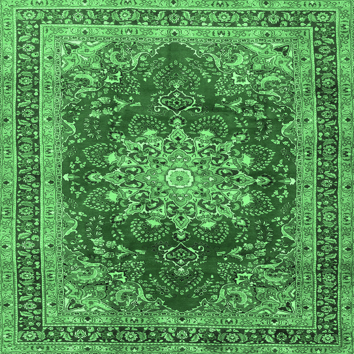 Square Machine Washable Medallion Emerald Green Traditional Area Rugs, wshtr2883emgrn