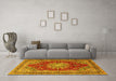 Machine Washable Medallion Yellow Traditional Rug in a Living Room, wshtr2883yw