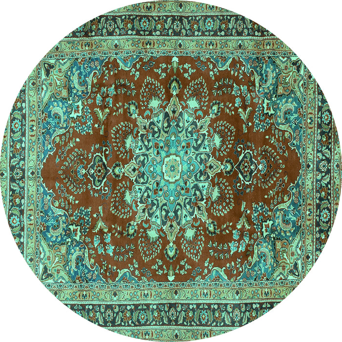 Round Medallion Turquoise Traditional Rug, tr2883turq