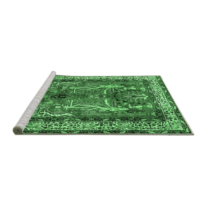 Sideview of Machine Washable Persian Emerald Green Traditional Area Rugs, wshtr2884emgrn