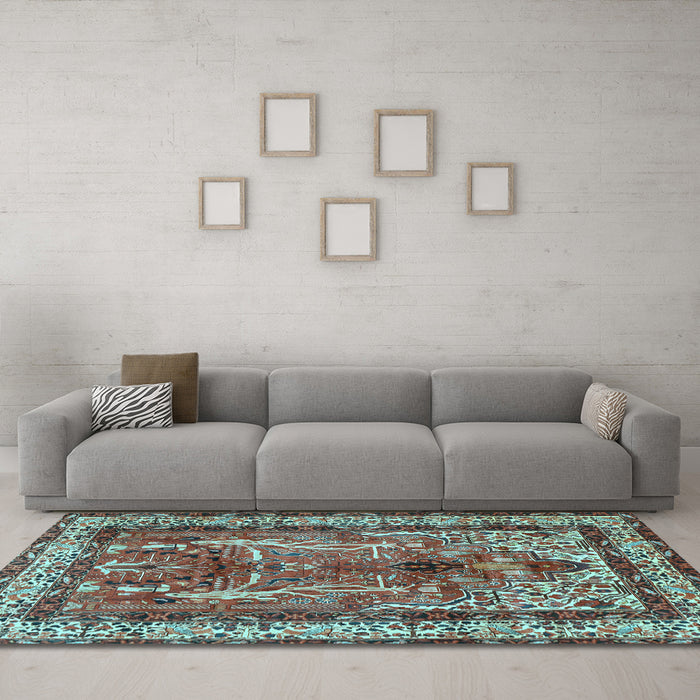 Machine Washable Persian Light Blue Traditional Rug in a Living Room, wshtr2884lblu