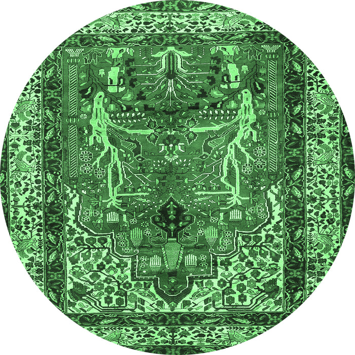 Round Persian Emerald Green Traditional Rug, tr2884emgrn