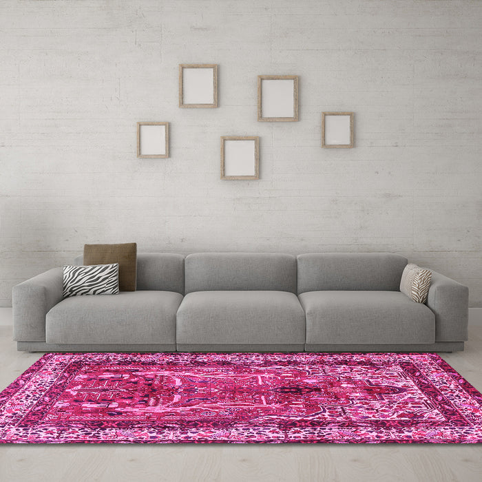 Machine Washable Persian Pink Traditional Rug in a Living Room, wshtr2884pnk