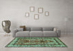 Machine Washable Persian Turquoise Traditional Area Rugs in a Living Room,, wshtr2884turq