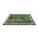 Sideview of Machine Washable Persian Turquoise Traditional Area Rugs, wshtr2884turq