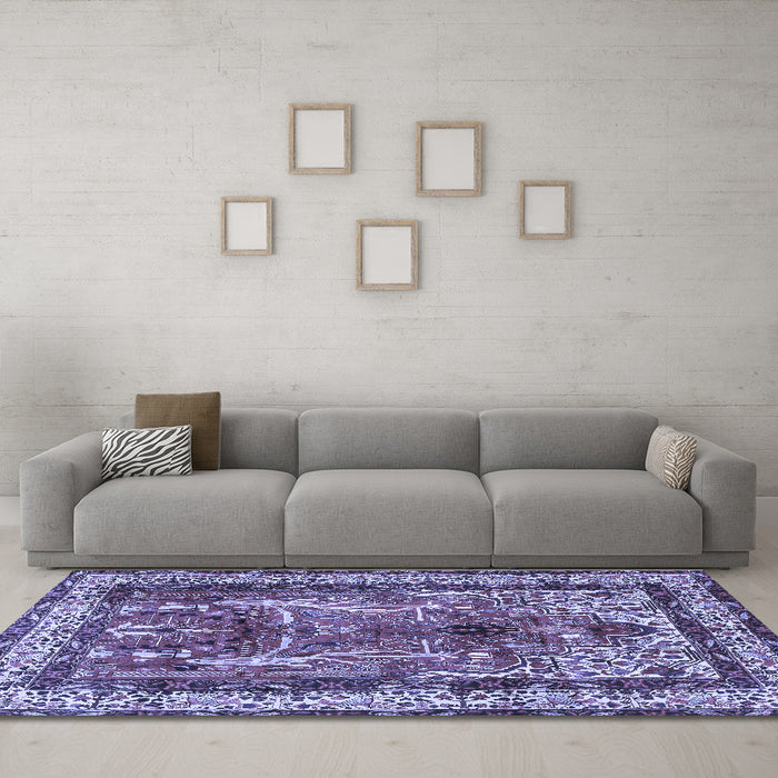Machine Washable Persian Blue Traditional Rug in a Living Room, wshtr2884blu