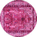 Round Machine Washable Persian Pink Traditional Rug, wshtr2884pnk