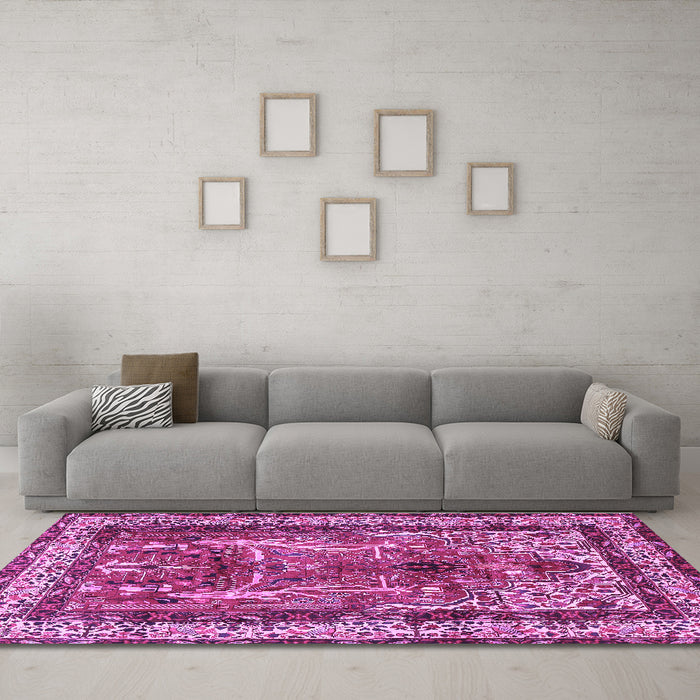 Machine Washable Persian Purple Traditional Area Rugs in a Living Room, wshtr2884pur