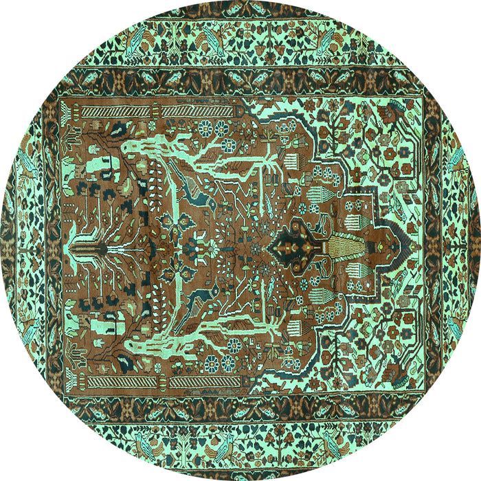 Round Persian Turquoise Traditional Rug, tr2884turq