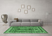 Machine Washable Persian Emerald Green Traditional Area Rugs in a Living Room,, wshtr2884emgrn