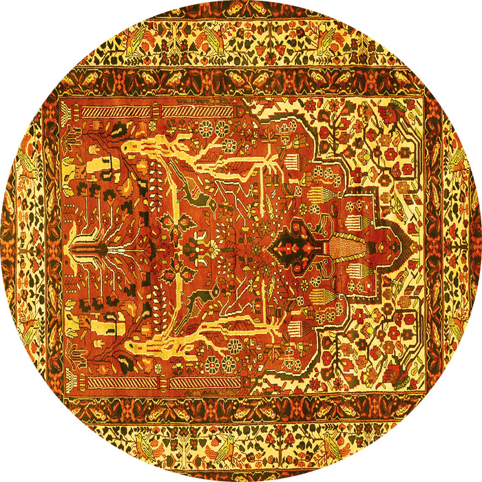 Round Persian Yellow Traditional Rug, tr2884yw