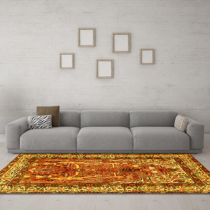 Machine Washable Persian Yellow Traditional Rug in a Living Room, wshtr2884yw