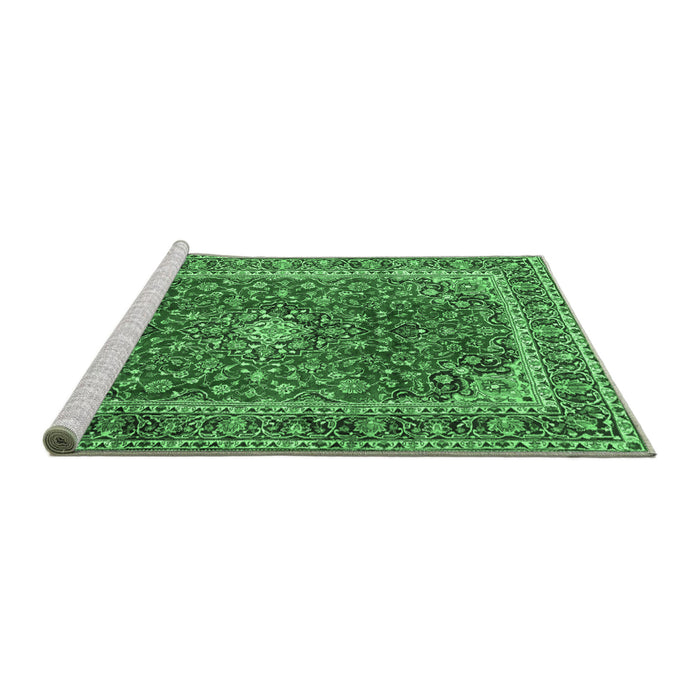 Sideview of Machine Washable Persian Emerald Green Traditional Area Rugs, wshtr2885emgrn