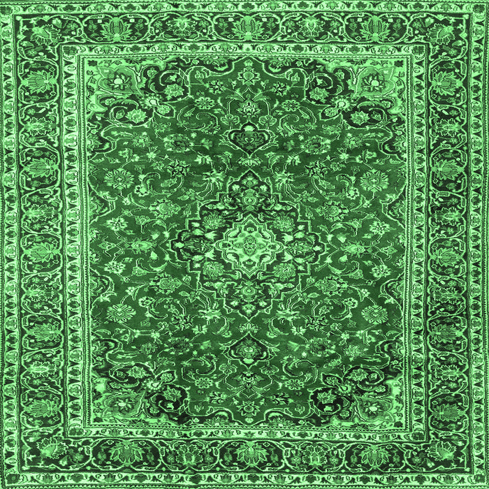 Square Machine Washable Persian Emerald Green Traditional Area Rugs, wshtr2885emgrn