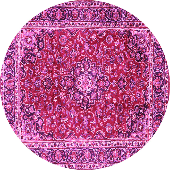Round Machine Washable Persian Pink Traditional Rug, wshtr2885pnk