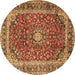 Round Machine Washable Persian Brown Traditional Rug, wshtr2885brn