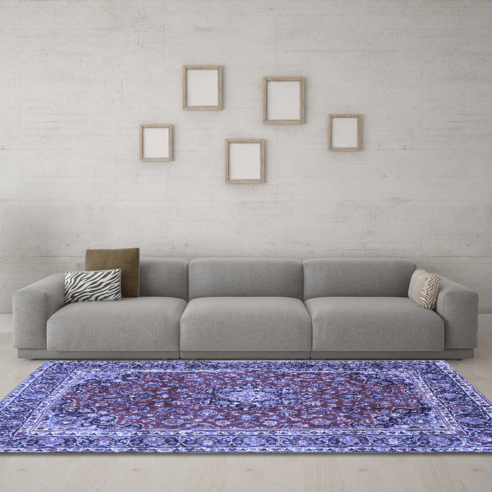 Machine Washable Persian Blue Traditional Rug in a Living Room, wshtr2885blu