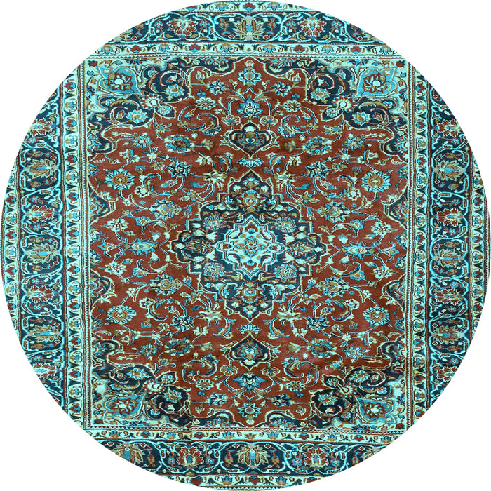 Round Machine Washable Persian Light Blue Traditional Rug, wshtr2885lblu