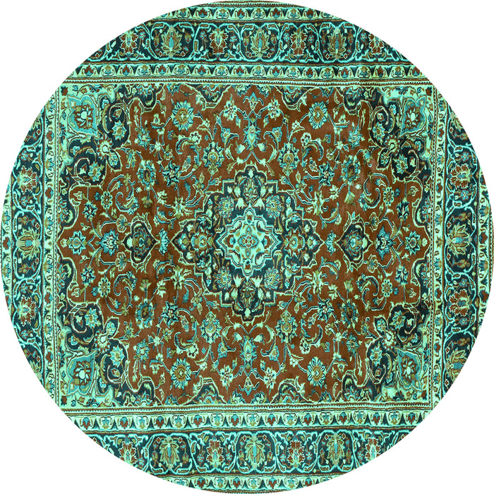 Round Persian Turquoise Traditional Rug, tr2885turq