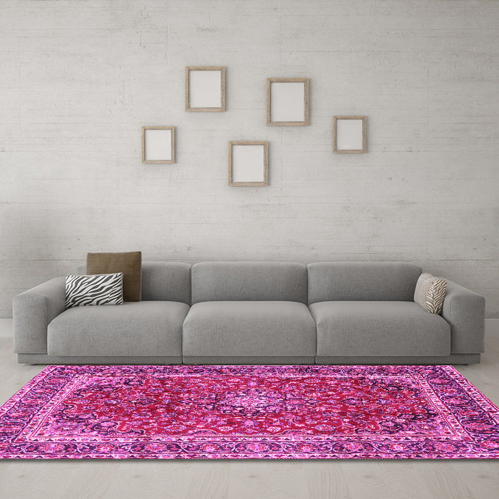 Machine Washable Persian Pink Traditional Rug in a Living Room, wshtr2885pnk