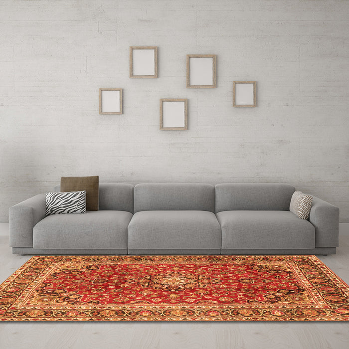 Machine Washable Persian Orange Traditional Area Rugs in a Living Room, wshtr2885org