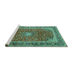 Sideview of Machine Washable Persian Turquoise Traditional Area Rugs, wshtr2885turq