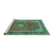 Sideview of Machine Washable Persian Turquoise Traditional Area Rugs, wshtr2885turq