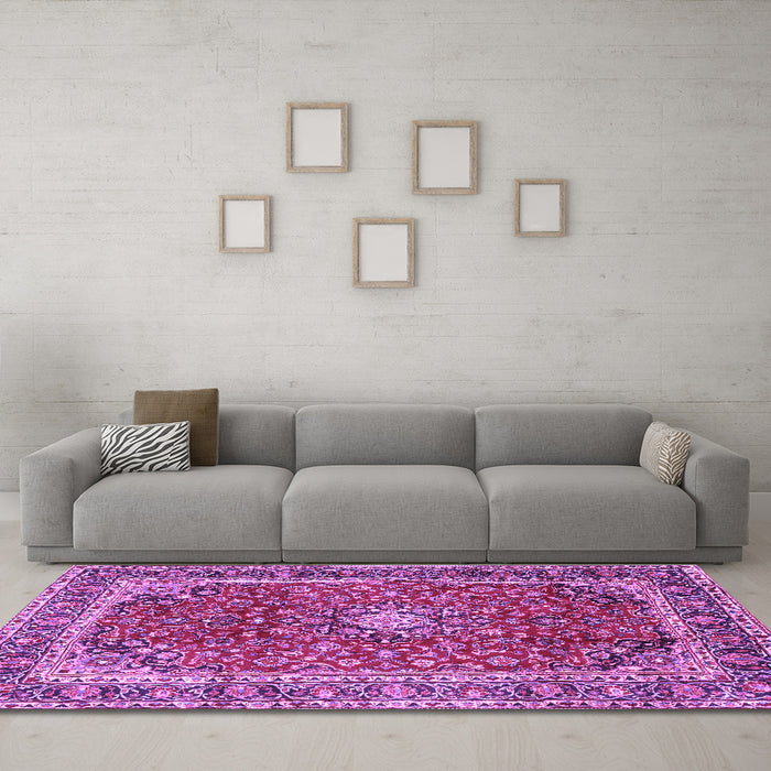Machine Washable Persian Purple Traditional Area Rugs in a Living Room, wshtr2885pur