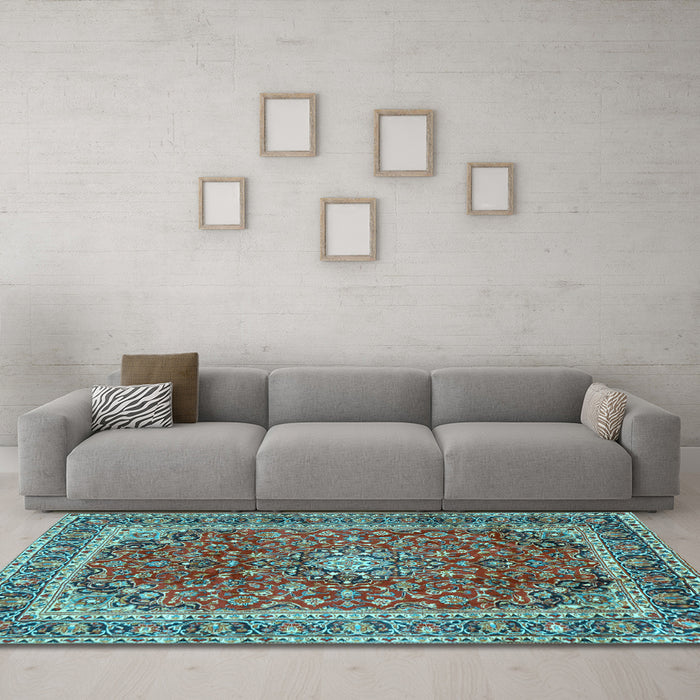 Machine Washable Persian Light Blue Traditional Rug in a Living Room, wshtr2885lblu