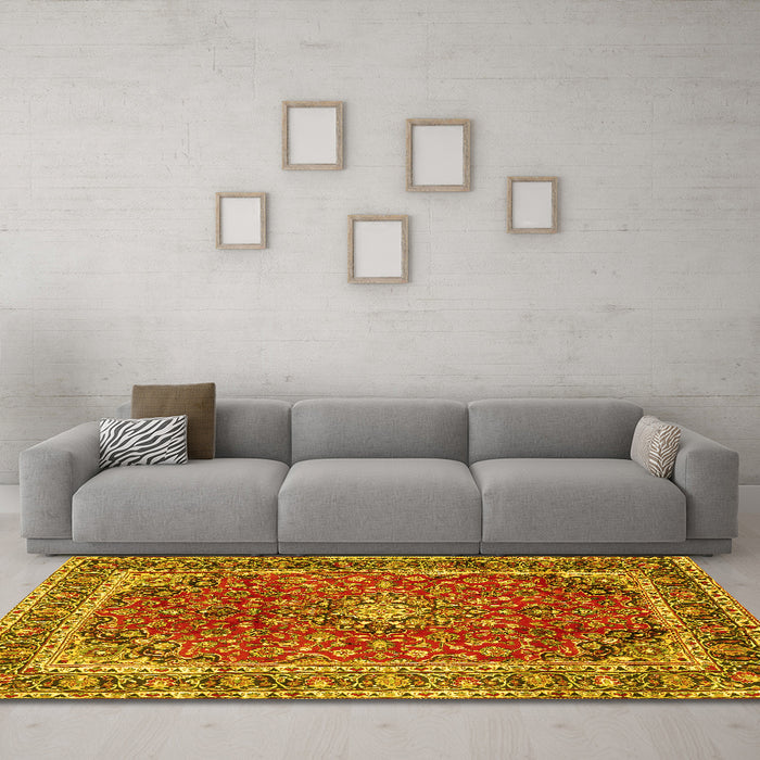 Machine Washable Persian Yellow Traditional Rug in a Living Room, wshtr2885yw