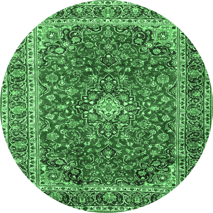 Round Persian Emerald Green Traditional Rug, tr2885emgrn