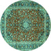 Round Machine Washable Persian Turquoise Traditional Area Rugs, wshtr2885turq